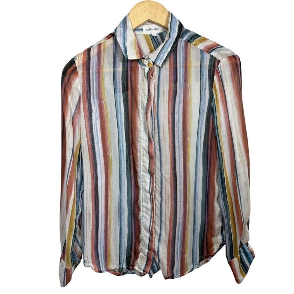 BELLA DAHL Women’s Striped Button Down Lightweight Top White/Blue Size Small